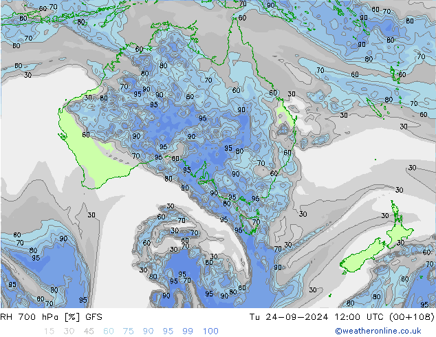 RH 700 hPa GFS Út 24.09.2024 12 UTC