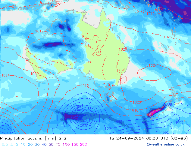 Precipitation accum. GFS  24.09.2024 00 UTC