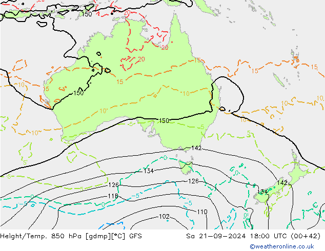 Height/Temp. 850 hPa GFS Sa 21.09.2024 18 UTC