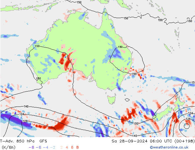 T-Adv. 850 hPa GFS Sa 28.09.2024 06 UTC