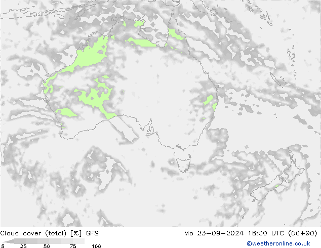 Cloud cover (total) GFS Mo 23.09.2024 18 UTC