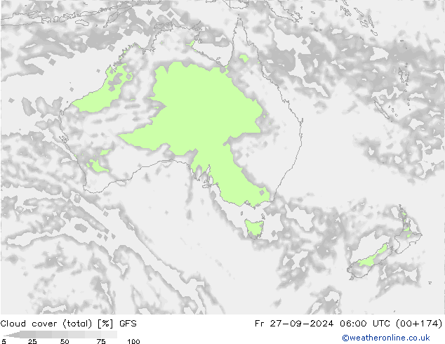 Bulutlar (toplam) GFS Cu 27.09.2024 06 UTC