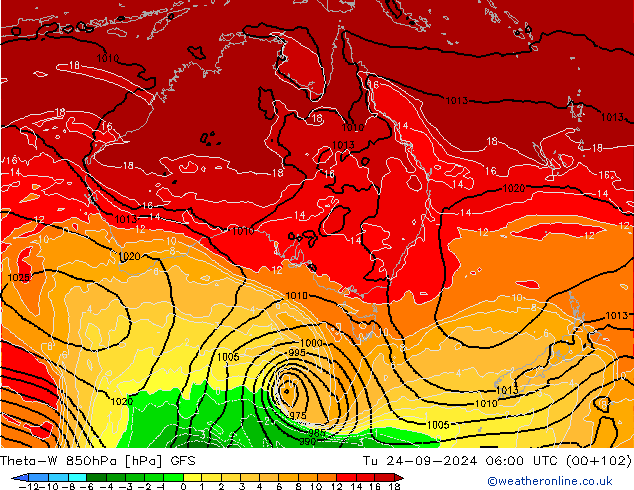 Theta-W 850hPa GFS Tu 24.09.2024 06 UTC