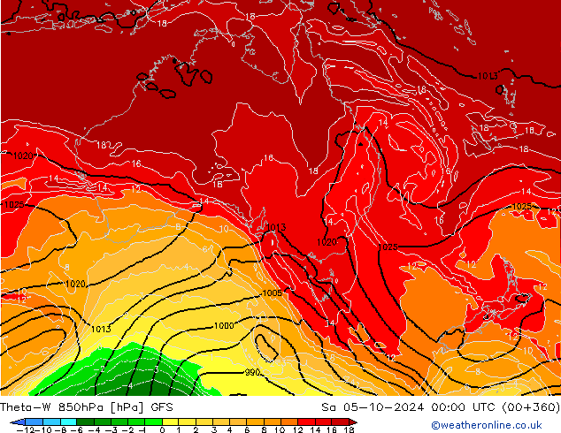 Theta-W 850hPa GFS Sáb 05.10.2024 00 UTC