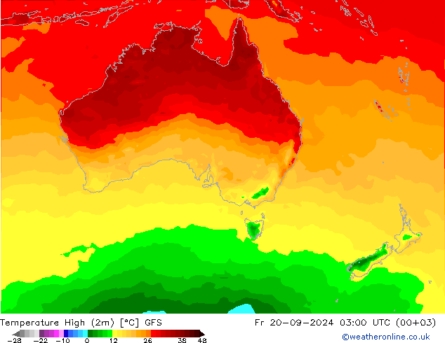 Temperature High (2m) GFS Fr 20.09.2024 03 UTC