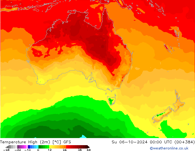 Temperature High (2m) GFS Su 06.10.2024 00 UTC