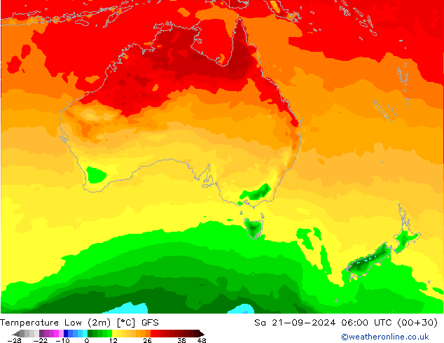 Temp. minima (2m) GFS sab 21.09.2024 06 UTC