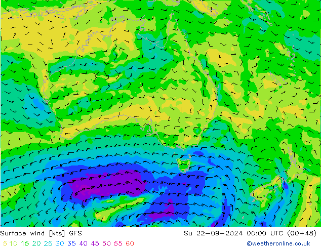 Surface wind GFS Su 22.09.2024 00 UTC