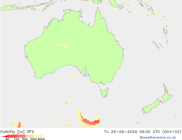 Visibility GFS Tu 24.09.2024 06 UTC