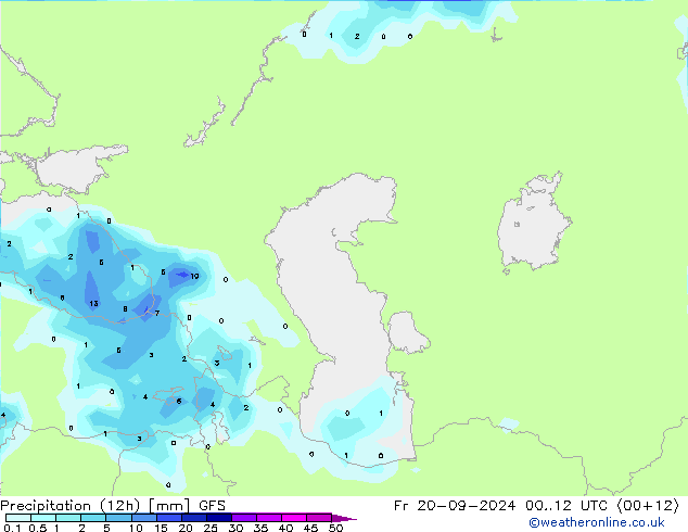 Precipitazione (12h) GFS ven 20.09.2024 12 UTC