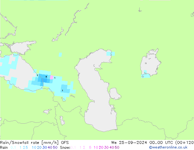 Rain/Snowfall rate GFS Qua 25.09.2024 00 UTC