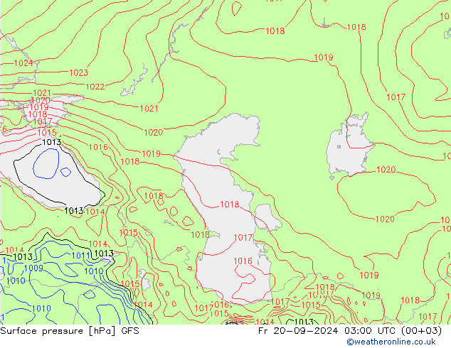 Pressione al suolo GFS ven 20.09.2024 03 UTC