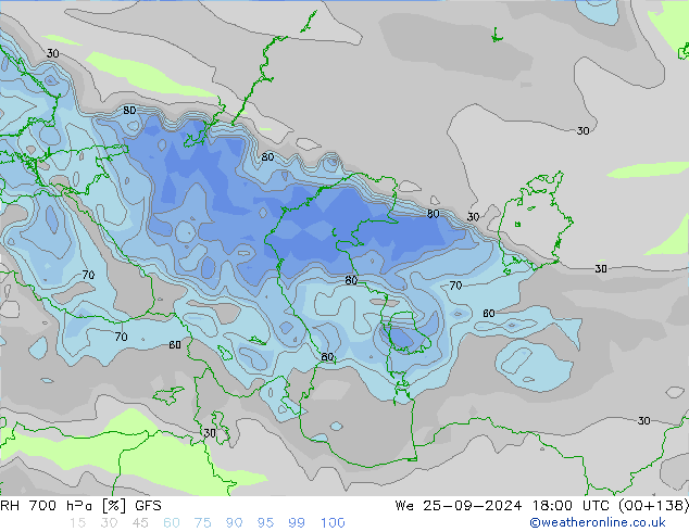 RH 700 hPa GFS Qua 25.09.2024 18 UTC