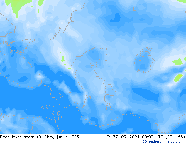 Deep layer shear (0-1km) GFS Fr 27.09.2024 00 UTC