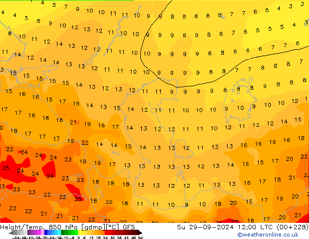 Z500/Rain (+SLP)/Z850 GFS dom 29.09.2024 12 UTC