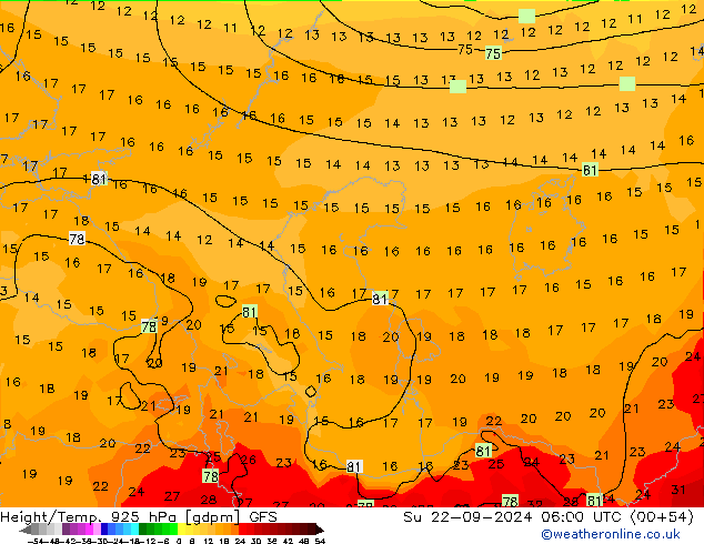 Height/Temp. 925 hPa GFS Su 22.09.2024 06 UTC