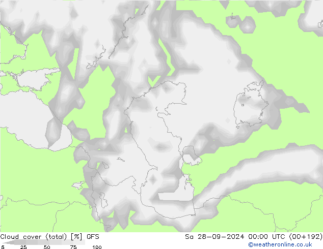 облака (сумма) GFS сб 28.09.2024 00 UTC