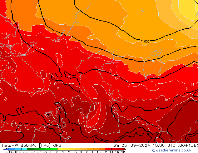 Theta-W 850hPa GFS We 25.09.2024 18 UTC