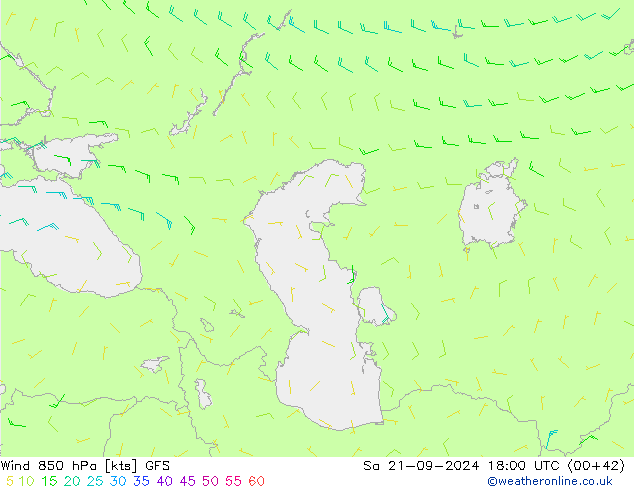 Vent 850 hPa GFS sam 21.09.2024 18 UTC