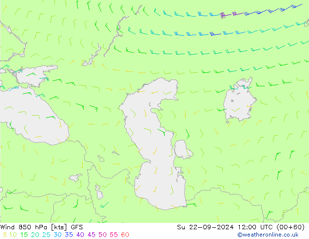 wiatr 850 hPa GFS nie. 22.09.2024 12 UTC