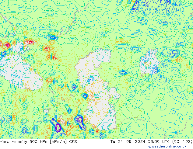 500 hPa Dikey Hız GFS Sa 24.09.2024 06 UTC