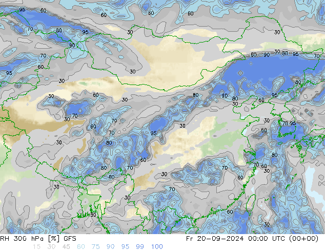 Humedad rel. 300hPa GFS vie 20.09.2024 00 UTC