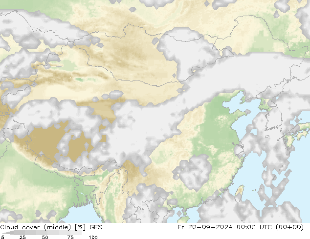 облака (средний) GFS пт 20.09.2024 00 UTC