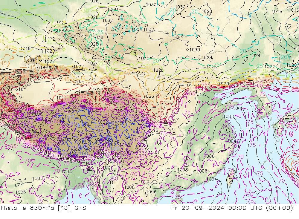 Theta-e 850hPa GFS 星期五 20.09.2024 00 UTC