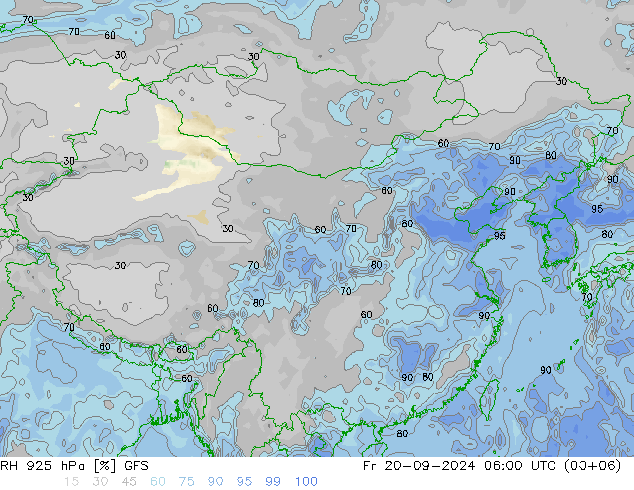 RH 925 hPa GFS 星期五 20.09.2024 06 UTC