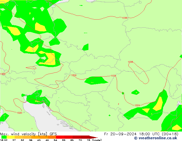 Max. wind velocity GFS vie 20.09.2024 18 UTC