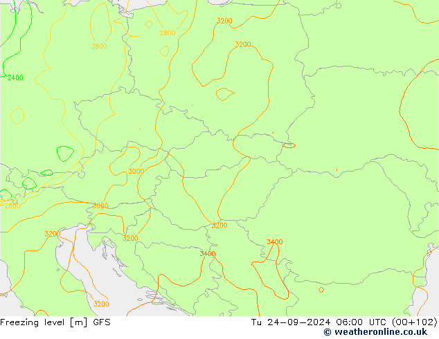 Freezing level GFS Tu 24.09.2024 06 UTC