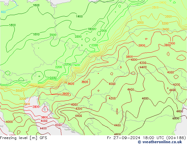 Isotherme 0° GFS ven 27.09.2024 18 UTC