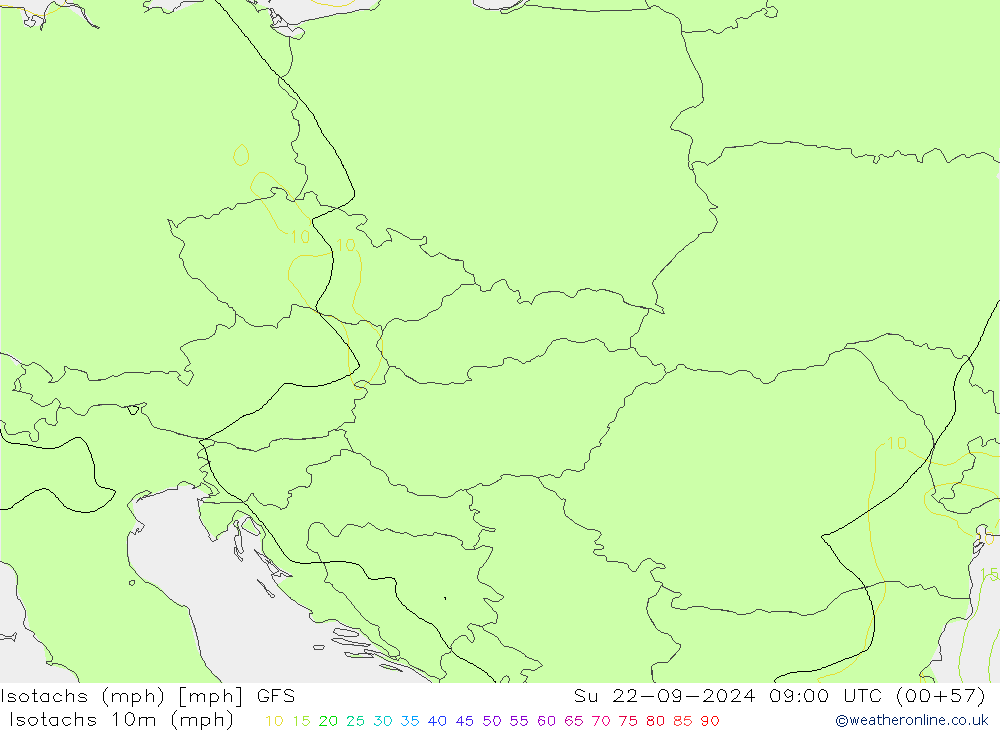 Isotachs (mph) GFS Dom 22.09.2024 09 UTC