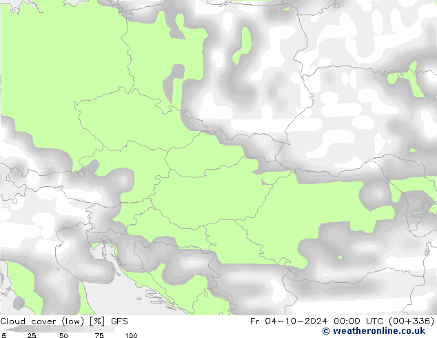 Cloud cover (low) GFS Fr 04.10.2024 00 UTC