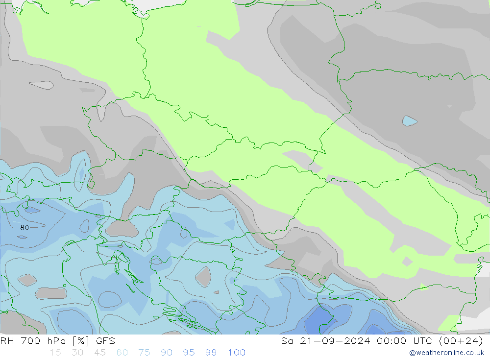 RH 700 hPa GFS Sáb 21.09.2024 00 UTC