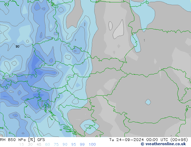 RH 850 hPa GFS Di 24.09.2024 00 UTC