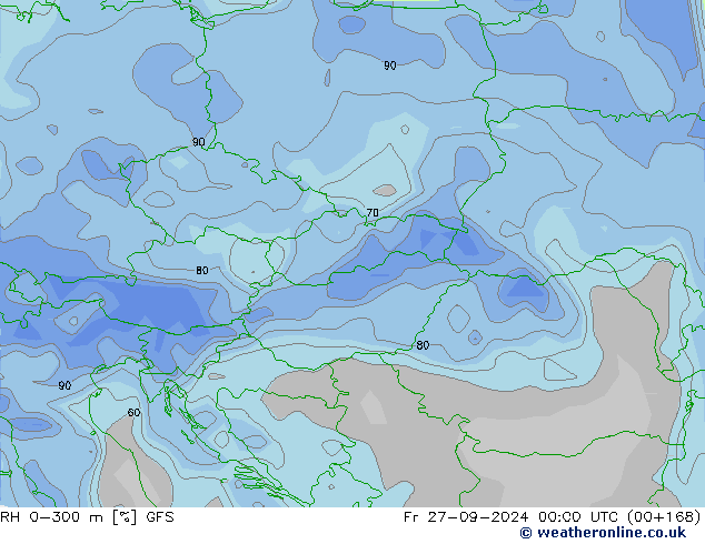 Humidité rel. 0-300 m GFS ven 27.09.2024 00 UTC