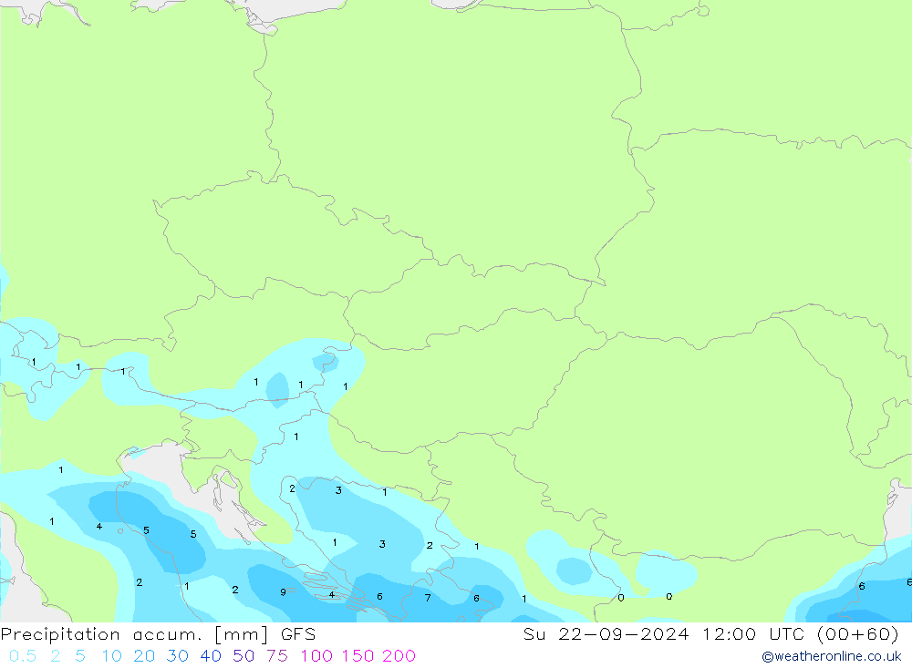 Precipitation accum. GFS Ne 22.09.2024 12 UTC