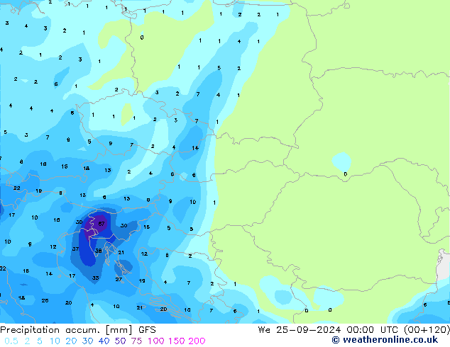 Precipitation accum. GFS Qua 25.09.2024 00 UTC