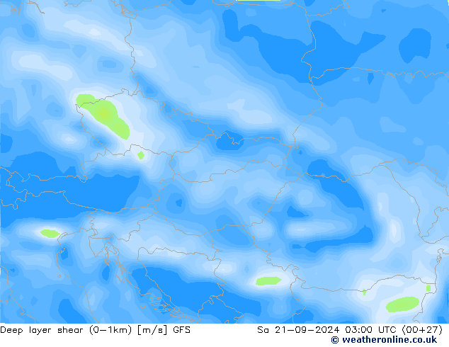 Deep layer shear (0-1km) GFS septembre 2024