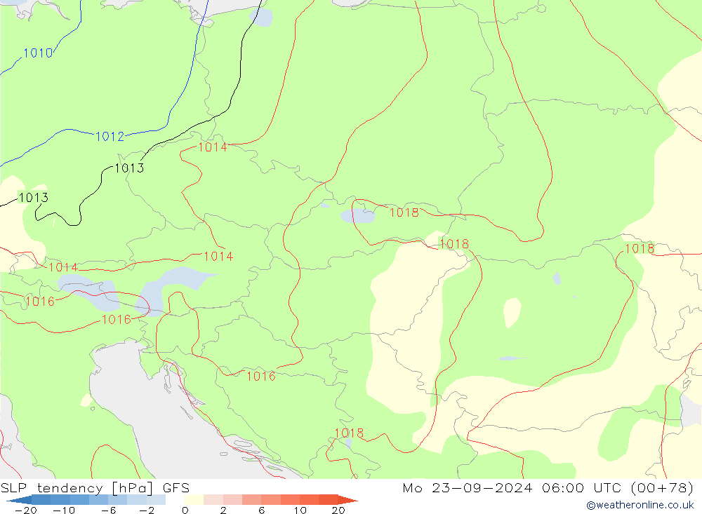 SLP tendency GFS Mo 23.09.2024 06 UTC