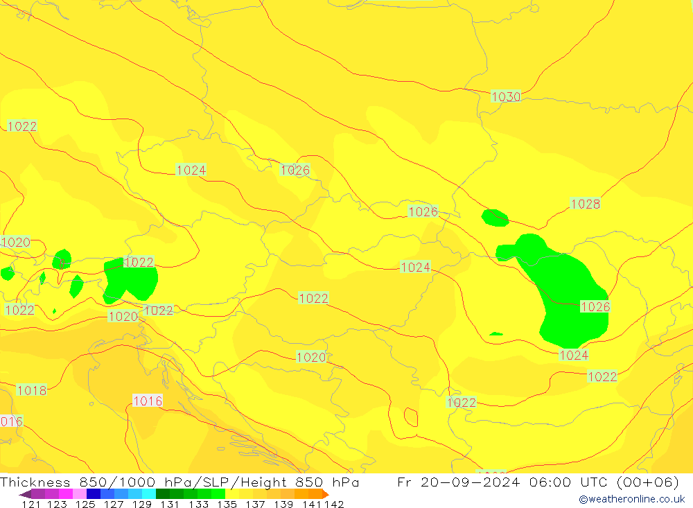 Thck 850-1000 hPa GFS Sex 20.09.2024 06 UTC