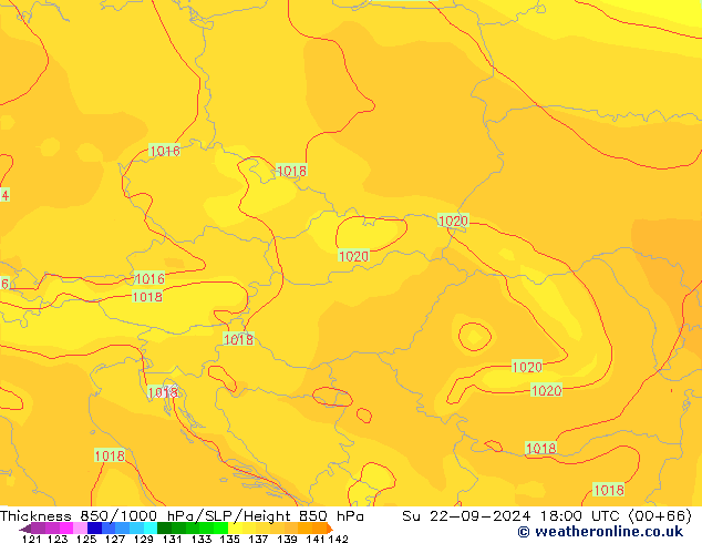 Thck 850-1000 hPa GFS Su 22.09.2024 18 UTC