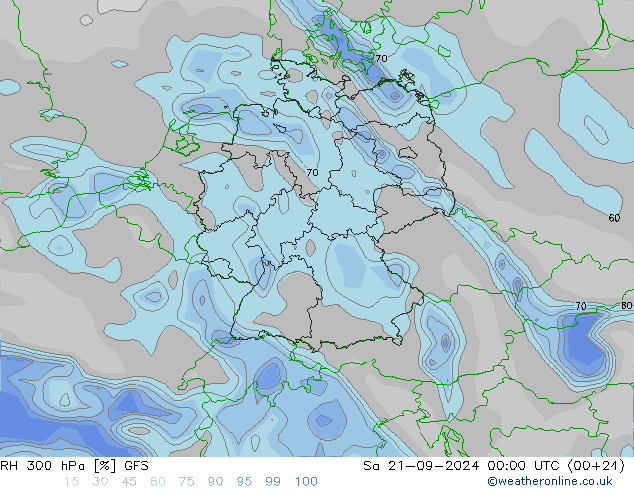 RH 300 гПа GFS сб 21.09.2024 00 UTC