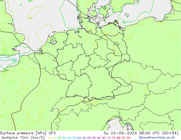 Isotachs (kph) GFS septembre 2024