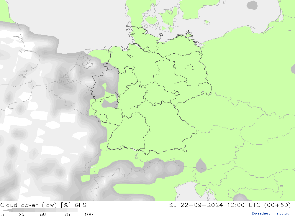 Nubes bajas GFS dom 22.09.2024 12 UTC