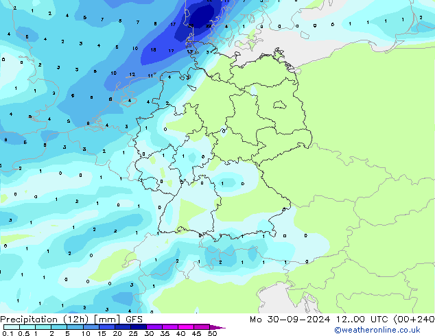 Nied. akkumuliert (12Std) GFS Mo 30.09.2024 00 UTC