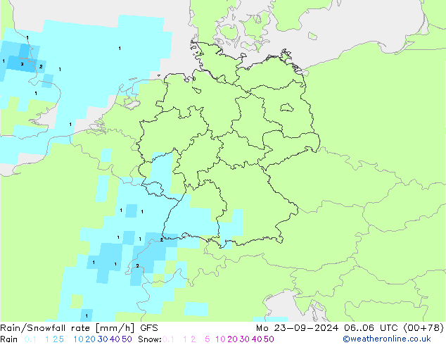 Regen/Schneefallrate GFS Mo 23.09.2024 06 UTC