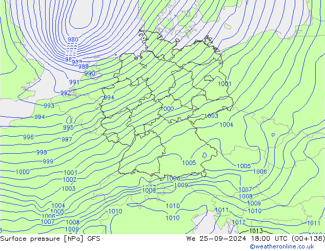 Surface pressure GFS We 25.09.2024 18 UTC