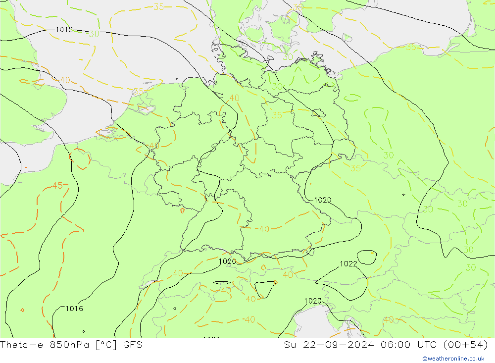 Theta-e 850гПа GFS Вс 22.09.2024 06 UTC